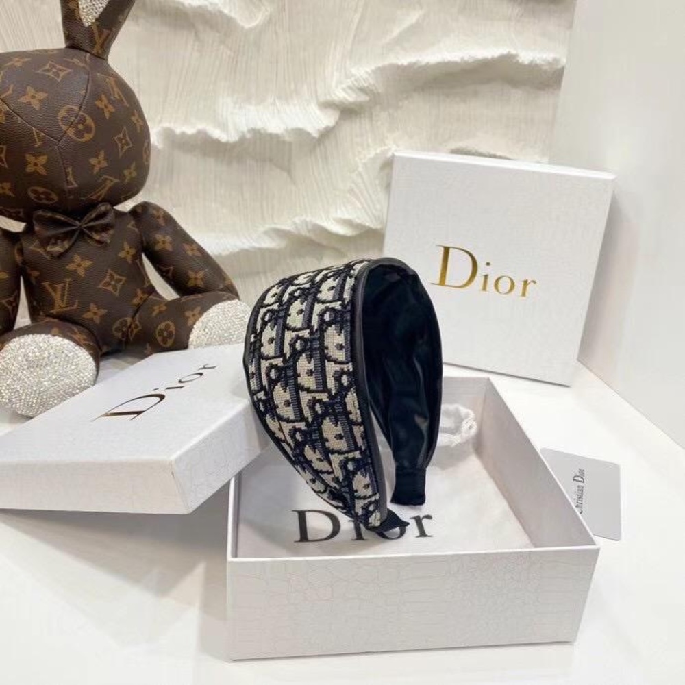 Dior Black and Cream Oblique Logo Padded Headband